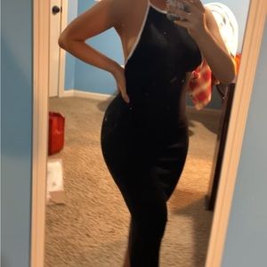 Meshki backless midi black and white dress